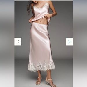 NWT🌷Reformation Carolina Lace-Hem Silk Midi Skirt in Cherry Blossom Pink